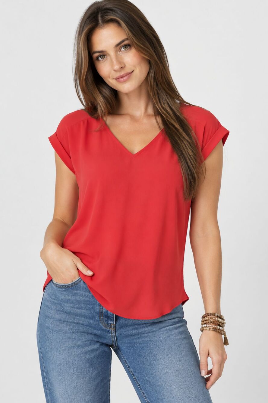 Express Red Cap Sleeve Blouse Sz Large